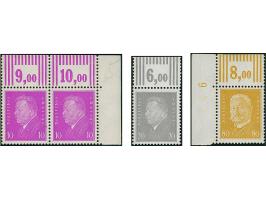 1930, Reichspräsidenten 10, 20 und 80 Pfg. mittelbraungelb jeweils mit Walzendruck-Oberrand mit der Konfiguration “3'7'3”, da