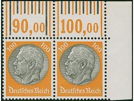 1933, Hindenburg 100 Pfg. mit Wasserzeichen 2 im waagerechten Paar aus der rechten oberen Bogenecke mit Walzendruck-Kombinati