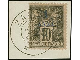 2½ a. + 25 c. on 1a. black on lilac, Type V Setting A-D-H, fresh colours, tied by cds. “ZANZIBAR 27 JUIL. 97” to small piece,