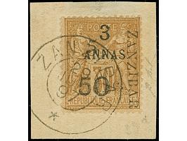 5 a. + 50 c. on 3 a. brown, Type II Setting L-H-P, fresh colours, neatly tied by cds. “ZANZIBAR 29 JUIL. 97” to small piece, 