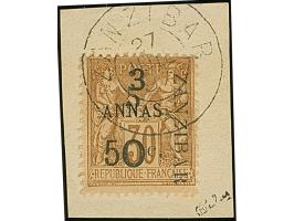 5 a. + 50 c. on 3 a. brown, Type IV Setting L-I-P, fresh colours, neatly tied by cds. “ZANZIBAR 27 JUIL. 97” to small piece, 