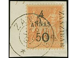 5 a. + 50 c. on 4 a. red-orange on salmon, Type IV Setting L-I-P, fresh colours, neatly tied by cds. “ZANZIBAR 29 JUIL. 97” t