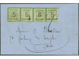 5 C. gelblichgrün, waagerechter 4-er Streifen, Spitzen nach oben, farbfrisch und gut gezähnt, entwertet durch Ra.3 "FELD-POST