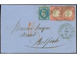 kleiner Schild 1 Gr. rotkarmin im waagerechten Paar, farbrisch, gut gezähnt und gut geprägt, sauber entwertet durch Hufeisens