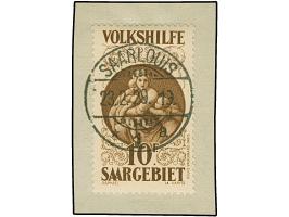1928, Volkshilfe 10 Fr., sauber gestempelt "SAARLOUIS 23.2.29", auf Briefstück. Einwandfrei. Fotoattest Geigle BPP (2025)