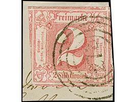 2 Sgr. dunkelrosarot, allseits überrandig, mit Teilen aller 8 Nachbarmarken (sogenannter 'Kleiner 9er-Block'), mit Nr. "273" 