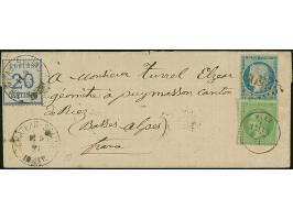 1870, 20 C. grauultramarine, Spitzen nach oben (ein kurzer Zahn), entwertet durch EKr. “CHATEAU-SALINS 11 9 71" in Doppelfran