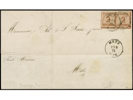 1870, 2 C. rotbraun im waagerechten Paar (weniger Zahnfehler), Spitzen nach unten, farbfrisch, klar mit EKr. “METZ 12 8 71” a