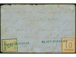 “SAINT-NICOLAS” blauer L1, zweimal sauber auf 5 C. grün und 10 C. ockerbraun auf Briefkuvert nach Preußen an einen französisc