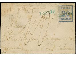 “ECOUEN” blauer L1, klar auf- und nebengesetztem auf 20 C. grauultramarine auf Briefkuvert nach Vinille mit rückseitigem Tran