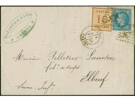 10 C. ockerbraun, Spitzen nach oben, in Doppelfrankatur mit Napoleon 20 C. blau, je entwertet durch GC “85” auf kompletter Fa