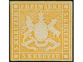 3 Kr. gelb, sehr schön farbfrisch und ausgabetypisch bis überrandig geschnitten, ungebraucht mit originaler Gummierung (etwas