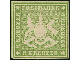 6 Kr. grün, sehr schön farbfrisch und gut geprägt, für diese Ausgabe hervorragend geschnitten, breit-bis überrandig, unten li