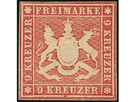 9 Kr. sattkarmin, schöne tiefe Farbe und für diese Ausgabe sehr gut geschnitten, ungebraucht mit  originaler Gummierung. Tade