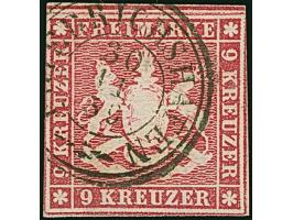 9 Kr. dunkelkarmin, farbfrisch und für diese Ausgabe sehr gut geschnitten, sauber entwertet durch Kreisstempel "FRIEDRICHSHAF