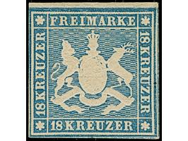 18 Kreuzer tiefblau, allseits voll- bis überrandig, oben mit schmalem Bogenrand, ungebraucht mit frischem Originalgummi. Tade