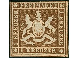 1 Kr. tiefdunkelbraun, schöne frische Farbe und gut geprägt, für diese Ausgabe gut geschnitten, oben berührt, sonst voll- bis