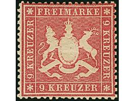 9 Kr. karmin in schöner tiefer Farbe, sehr gut gezähnt und mit schöner Wappenprägung, ungebraucht mit großen Teilen des Origi