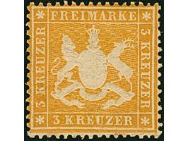 3 Kreuzer gelblichorange, tiefe Farbe und schöne Wappenprägung, ungebraucht mit originaler Gummierung (diese teils gebräunt u