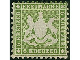 6 Kr. dunkelgrün in tiefer Nuance, gut gezähnt, mit schön erhaltener Wappenprägung, ungebraucht mit verlaufenem Gummi (nicht 