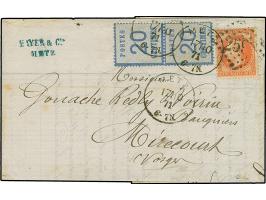 20 C. grauultramarine in senkrechten Paar, farbfrisch, klar mit auf- und nebengesetztem EKr. “METZ 17 10 71” in Doppelfrankat