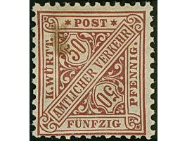 50 Pfg. bräunlichkarmin, farbfrisch und gut gezähnt, ungebraucht mit Falzresten (einer bräunlich, vorderseitig etwas durchsch