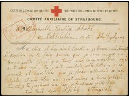 FRANCO-PRUSSIAN WAR: “COMITÉ AUXILIAIRE DE STRASBOURG” Private formula card addressed to Eckbolsheim with large red ornamente