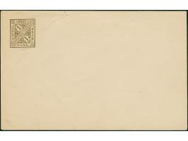 1890, Versuchsdruck 1 Mk. goldfarben, links oben auf Karton in Postkartengröße, ungebraucht. Leichte Knitterspuren und oben k