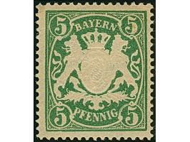 1890, Wappen 5 Pfg. grün auf rötlichem Papier mit Wasserzeichen 'senkrechte Wellenlinien' der Ausgabe 1881, ungebraucht. Der 
