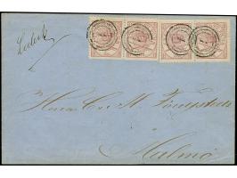3 sk. lilac, two horizontal pairs, used on ship letter with manuscript indication of origin "Lübeck", the franking cancelled 