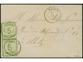 “BOLCHEN” Provisorische Stempel, sauber auf- und nebengesetztem auf 5 C. (senkrechter Paar) auf portogerechter Briefkuvert na