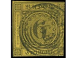 "168" DERTINGEN, fast vollständig und gut lesbar auf teils angeschnittener 6 Kr. auf gelb, sonst einwandfrei. Der seltensten 