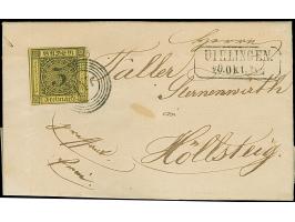 "147" UIHLINGEN sauber auf 3 Kr. auf gelb, mit klar nebengesetztem Ra2 auf komplettem Faltbrief 1853 aus Neuhaus bei Tiengen,