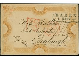 1840, "BADEN 1 NOV.", Zierstempel, sauber auf vorder- und rückseitig in Brauntönen bedruckten Zierbrief nach Edinburgh. Ein s