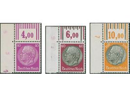 1933, Hindenburg 3-100 Pfg. mit Wasserzeichen 2, kompletter Satz mit Walzendruck-Oberrändern (3 Pfg. Plattendruck) und bis au