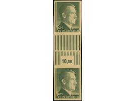 1942, Hitler 1 M. Probedruck ungezähnt in Schwarzgrün im senkrechten Zwischenstegpaar auf dünnem, gelblichem, holzartigem Pap