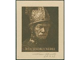 1942, Einzelabzug einer Maschinenprobe mit Abbildung “Mann mit Goldhelm” (Rembrandt) in Sepia-Braun und Inschrift “REICHSDRUC