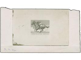 1942, Deutsches Derby 25 Pfg. als ungezähnter Probedruck in Schwarz mit geänderter Inschrift und Wertangabe als Einzelabzug i