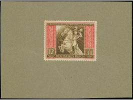 1942, Europäischer Postkongress 12 Pfg. &nbsp;als gezähnter Probedruck in den Farben Dunkelrot/Dunkelsiena mit Linienzähnung 