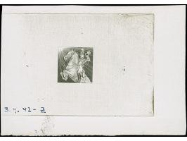 1942, Europäischer Postkongress (12 Pfg.) als ungezähnter Phasendruck des Mittelstücks in Schwarz als Einzelabzug im Blockfor