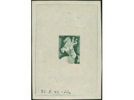 1942, Europäischer Postkongress (6 Pfg.) als ungezähnter Phasendruck des Mittelstücks in Dunkelgrün als Einzelabzug im Blockf