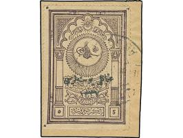 1921, Museum 5 pia. dull violet 1337 handstamped, tied by 'ANGORA' cds. to piece, not cut and very fine. Important rarity of 