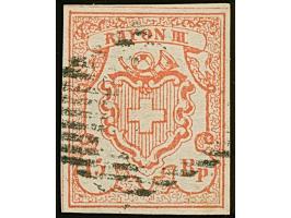 1852, Kleine Ziffern 15 Rp., farbfrisch und breitrandig, leicht entwertet. Einwandfrei. Signiert Moser und Attest Rellstab (1