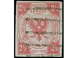 2½  Sch. mittelmagenta, farbfrisch und allseits breitrandig, sauber entwertet durch Strichstempel. Tadellos. Fotobefund Mehlm