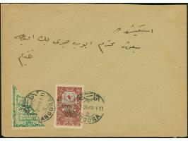 1921, Foreign affairs fiscal stamp 5 pia. bright-green typo overprinted 1337, used diagonally BISECT on cover together with 2