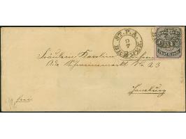 1856, 5 Grote auf karmingrau, farbfrisch und voll- bis breitrandig, mit sauber auf- und nebengesetztem DKr. "BREMEN ST.P.A. 9