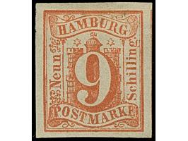 9 Sch., 7 verschiedene Farbproben auf ungummiertem Papier ohne Wasserzeichen, teils kleine Mängel, sehr selten