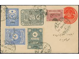 1921, Five stamps with typo overprint including Imperial Registry Fiscal 2 pia slate, all tied to 20 pa. postal stationery en