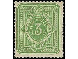 1880, 3 Pfg. hellgelbgrün in maigrüner Nuance, farbfrisch und gut gezähnt, postfrisch mit minimalem gelblichen Punkt und in t