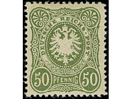 50 Pfg. lebhaftgrünoliv im verschmälerten Format, farbfrisch und sehr gut gezähnt, ungebraucht und in tadelloser Erhaltung. E